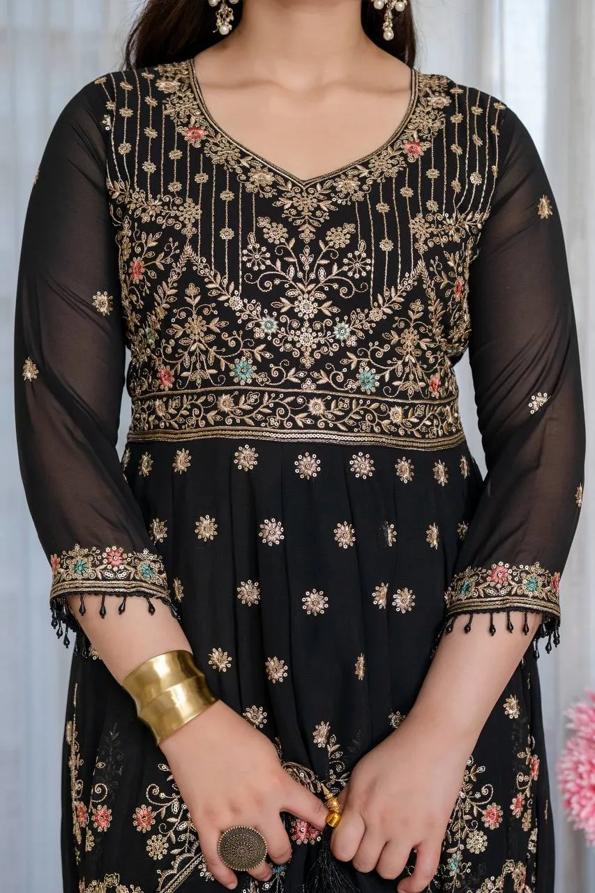 Latest STD 6124 Blooming Thread Embroidery Work Festival Anarkali Gown Pant Dupatta 2026