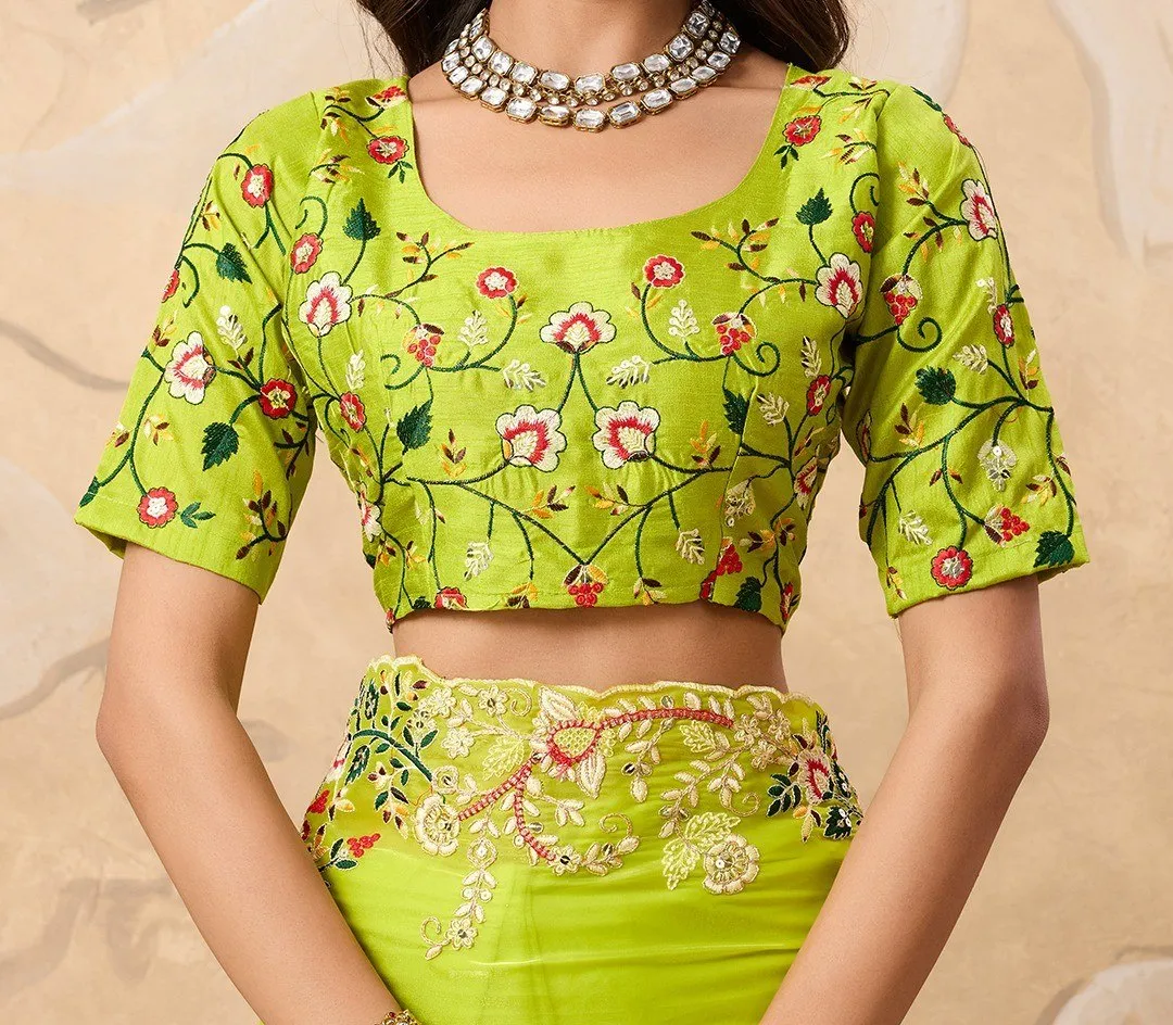 Stylish Kiara Bijali Paper Silk Yellow Green Party Wear Saree Exporters in India 2026