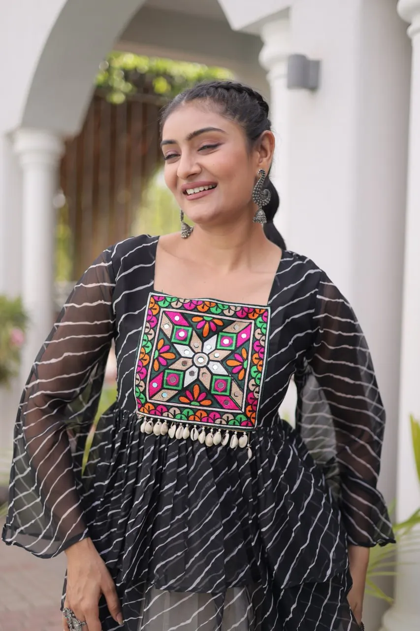 Beautiful Moni 5074 Laheriya Printed Gamthi Work Navratri Top Skirt Collection 2026