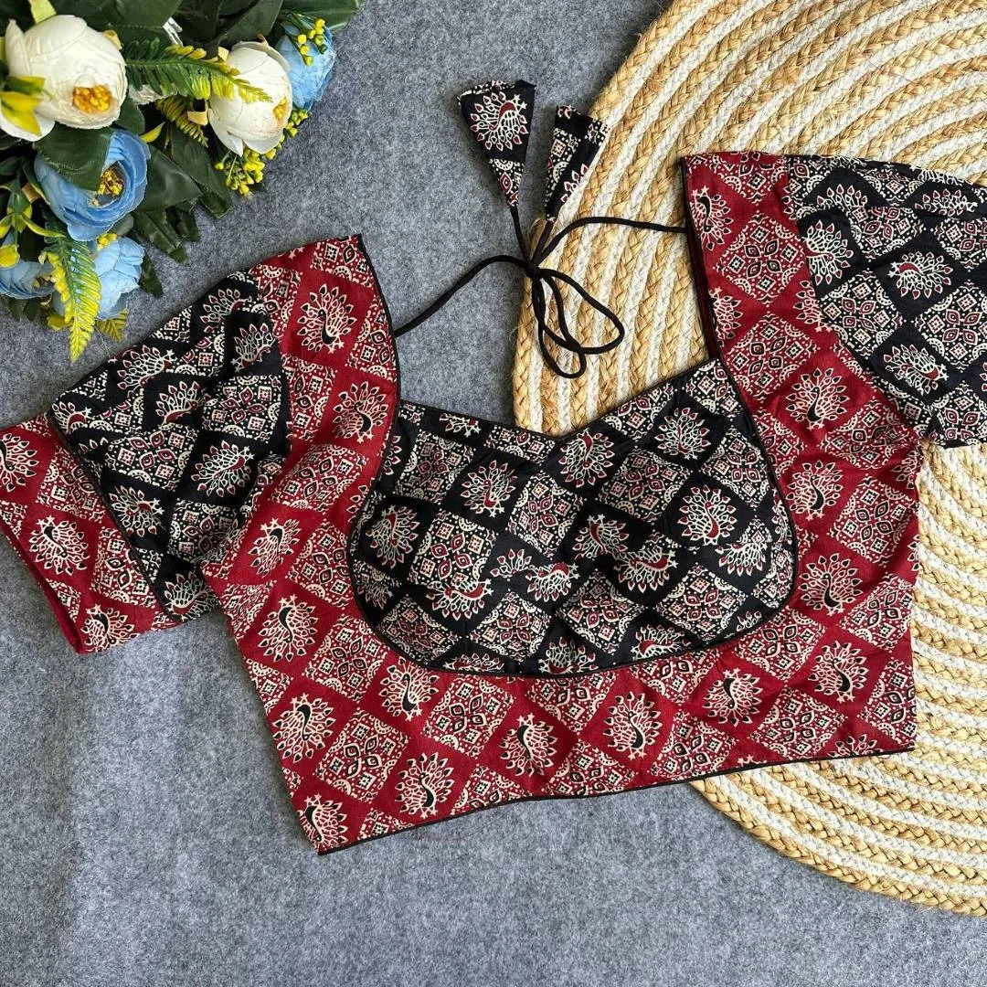 Launching Ruhi Cotton Ajrakh Printed Daily Wear Readymade Blouse 2026