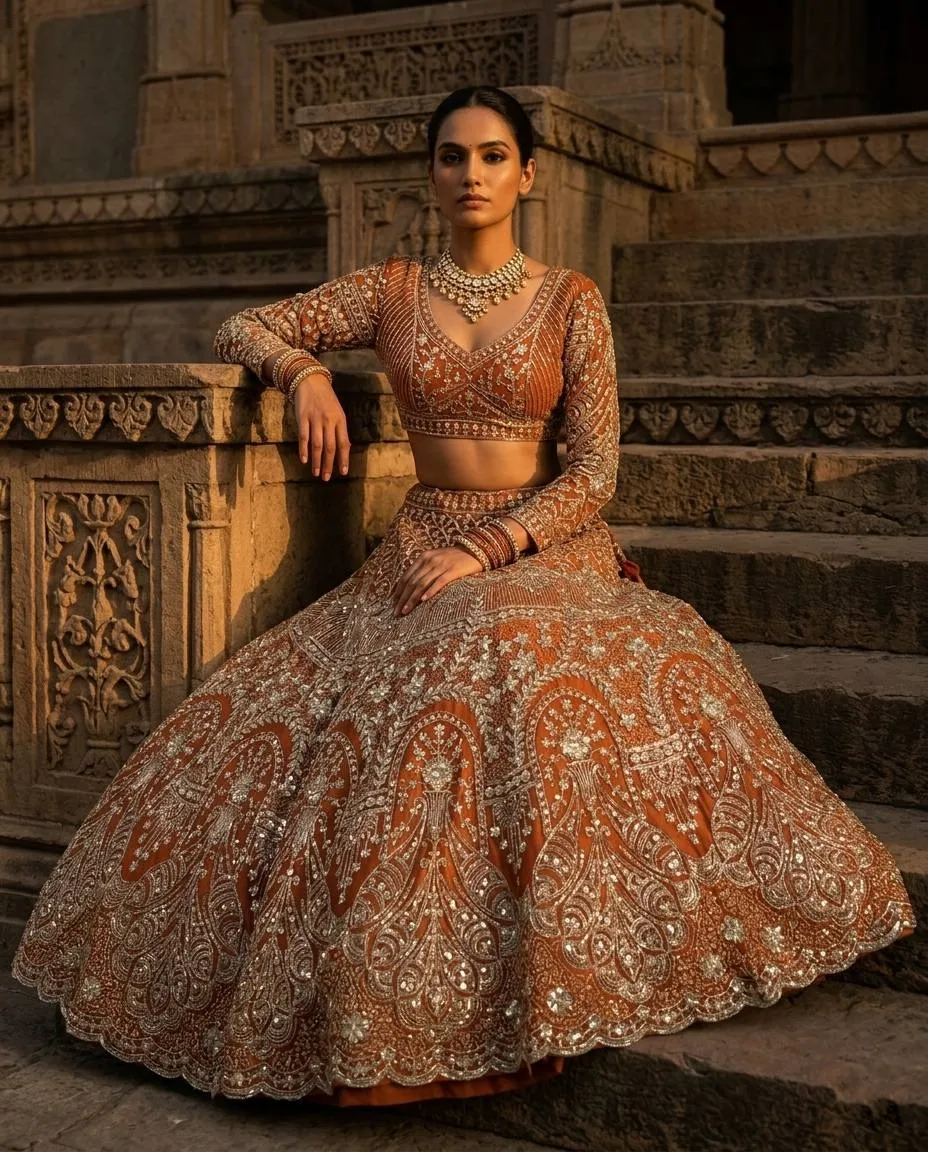 SBD 1859 Net Embroidery Work Orange Lehenga Choli Wholesale Market
