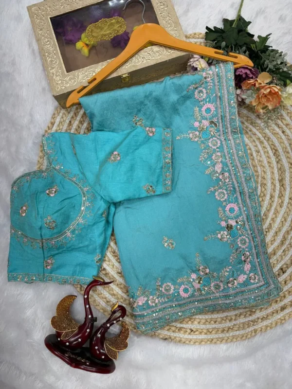 Beautiful SS1010 5595 Vichitra Sequence Embroidery Work Festival Saree 2026