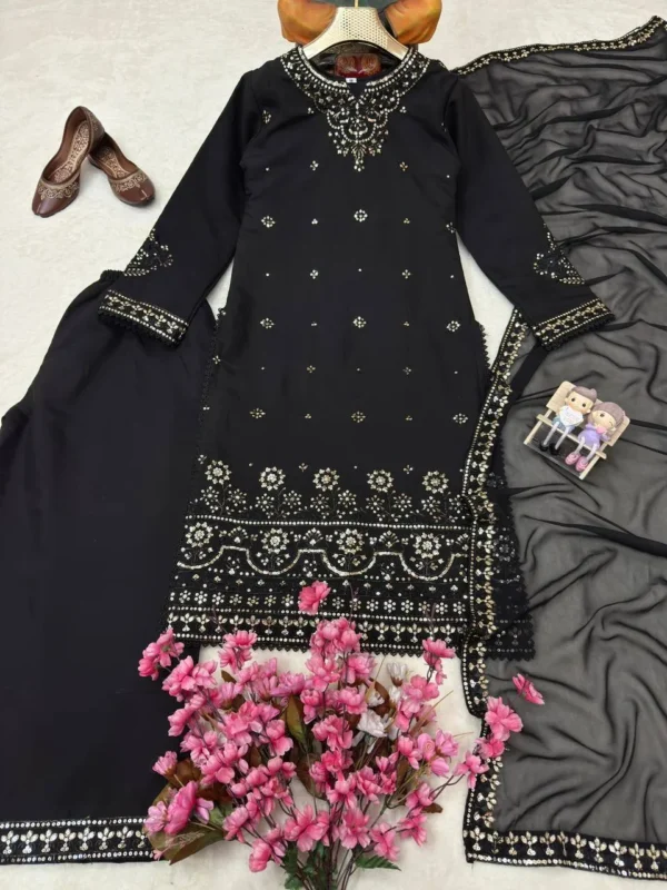 Buy C585 1485 Roman Silk Embroidery Work Black Kurti Palazzo Dupatta Set 2026