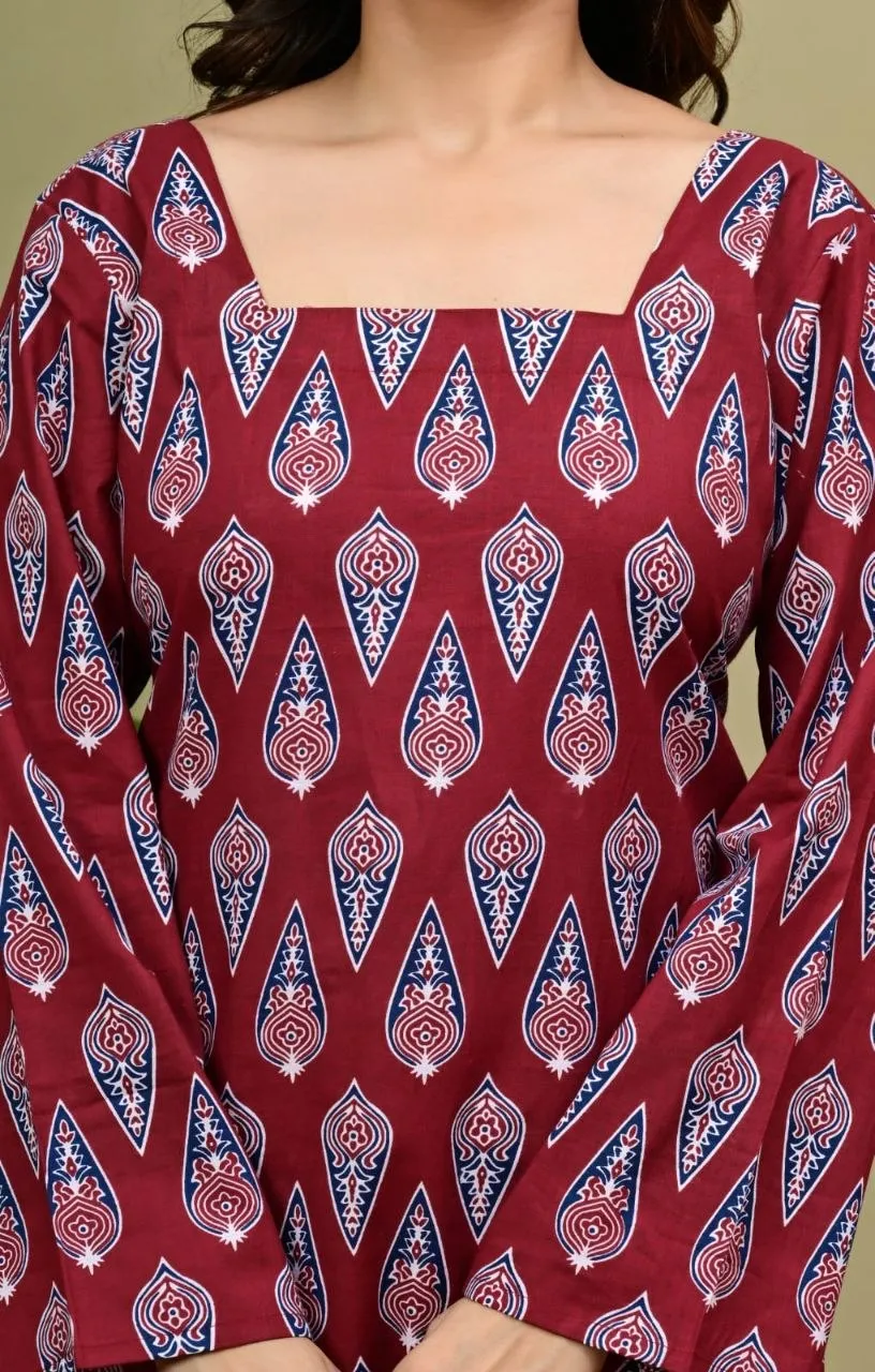 RRD Fuchsia Floral Stylish Short Kurti Online Shopping