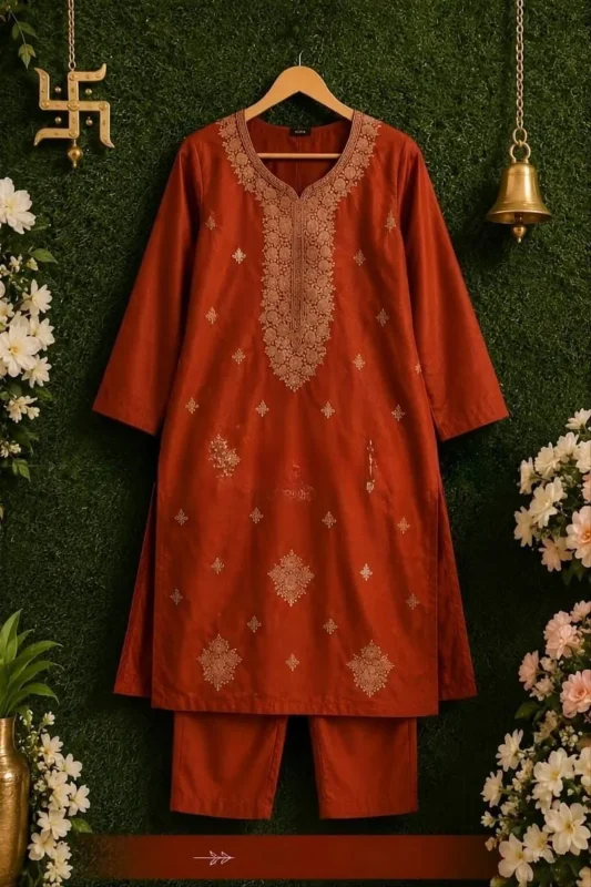 Latest RRD Rayon Cotton Embroidery Work Festival Kurti Pant Set 2026