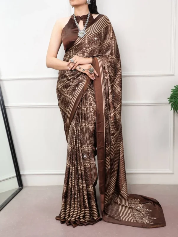 Latest WMN 7405 Satin Silk Mirror Work Trending Party Wear Saree 2026