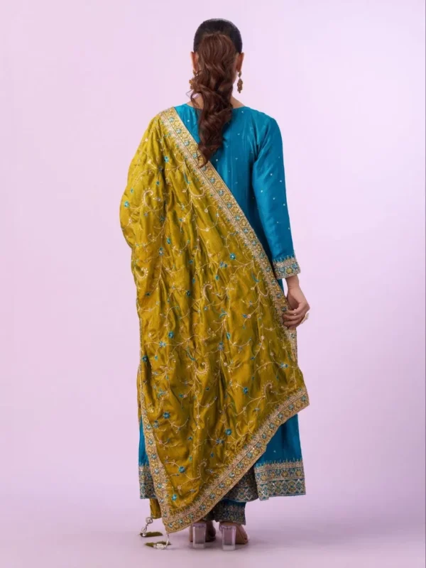 Latest Beauty J 1026 Vichitra Silk Embroidery Anarkali Gown Pant With Dupatta Set 2026