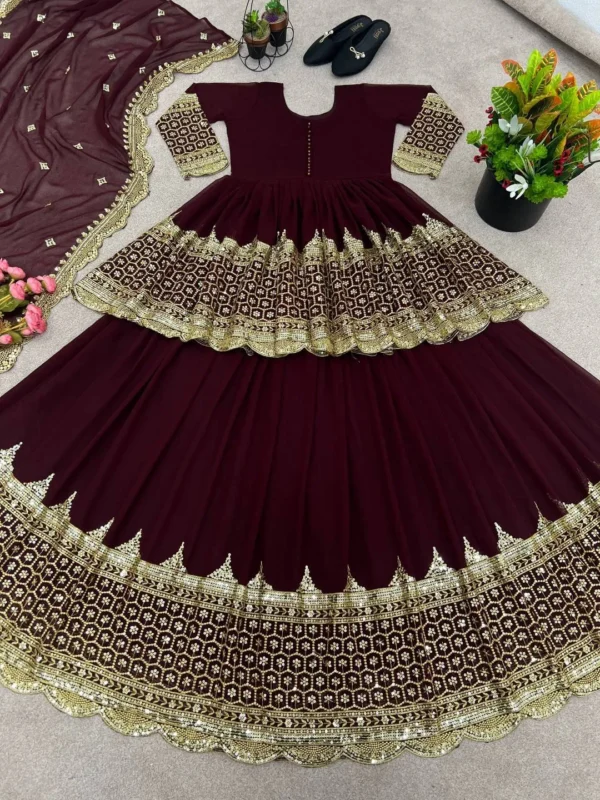 Beautiful Sabina Georgette Embroidery Sequence Work Party Wear Top Skirt With Dupatta 2026