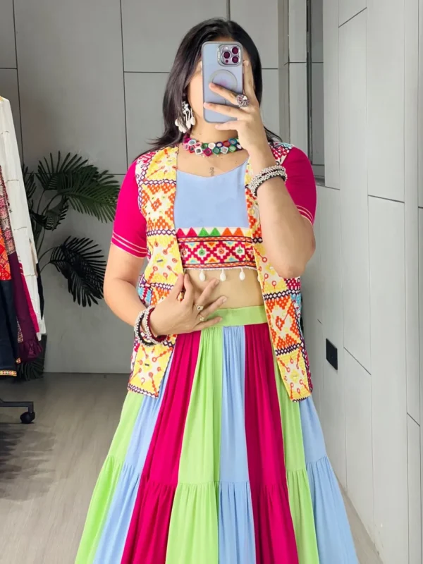 Buy WMT 7708 Triveni Rayon Cotton Mirror Work Navratri Top Skirt With Jacket Collection 2026