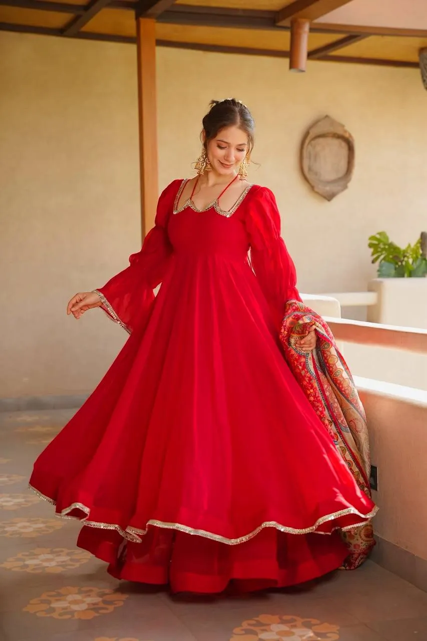 Stylish Deepika 6045 Tabby Silk Mirror Work Fancy Anarkali Gown Sharara With Dupatta Set 2026