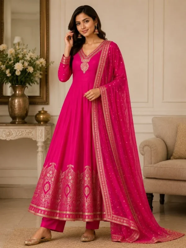 Latest Yasu Premvati Chanderi Hand Work Anarkali Banarasi Gown Pant With Dupatta 2026