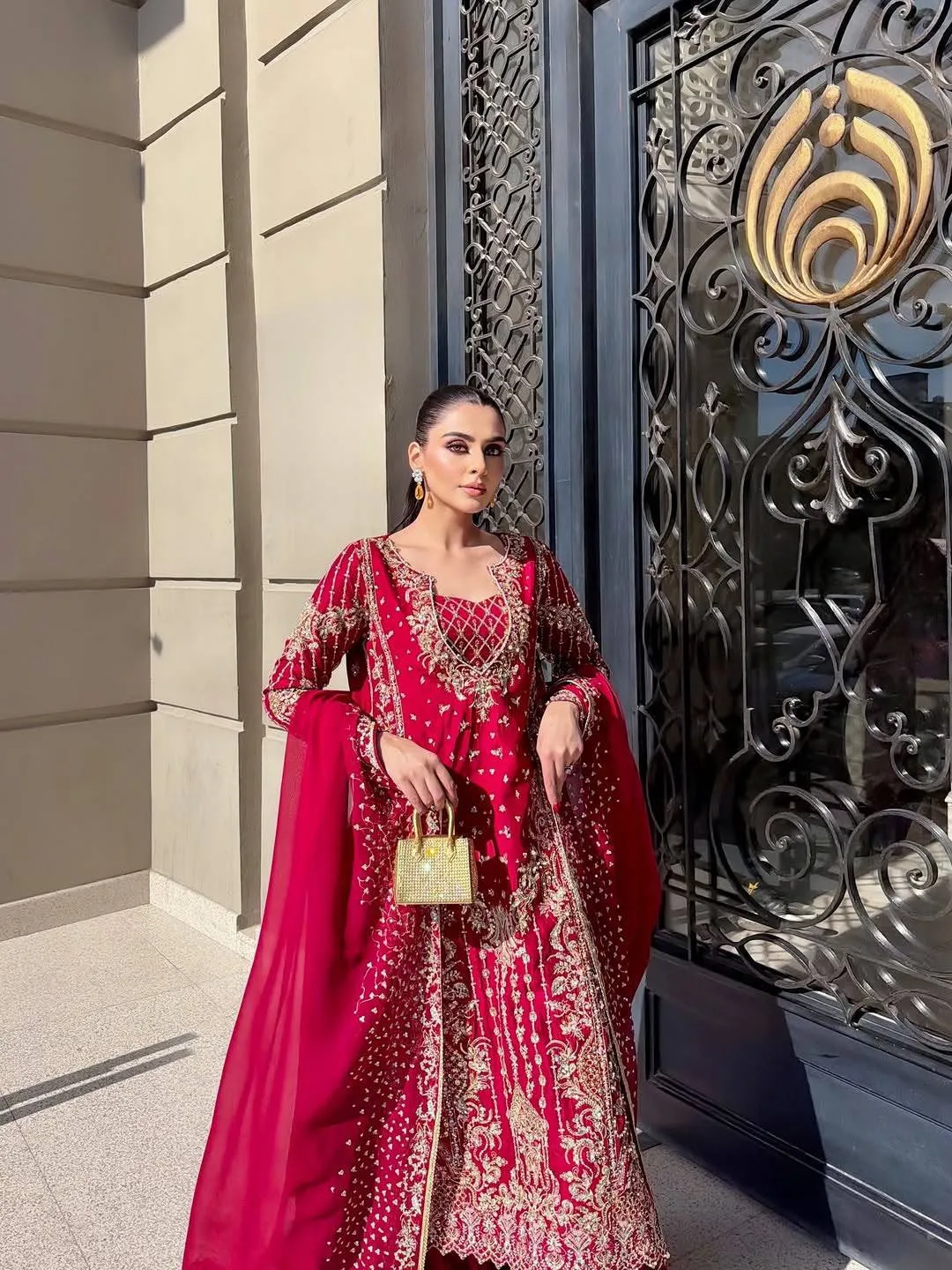 Beautiful C585 1487 Chinon Embroidery Work Wedding Sharara Suit With Dupatta 2026