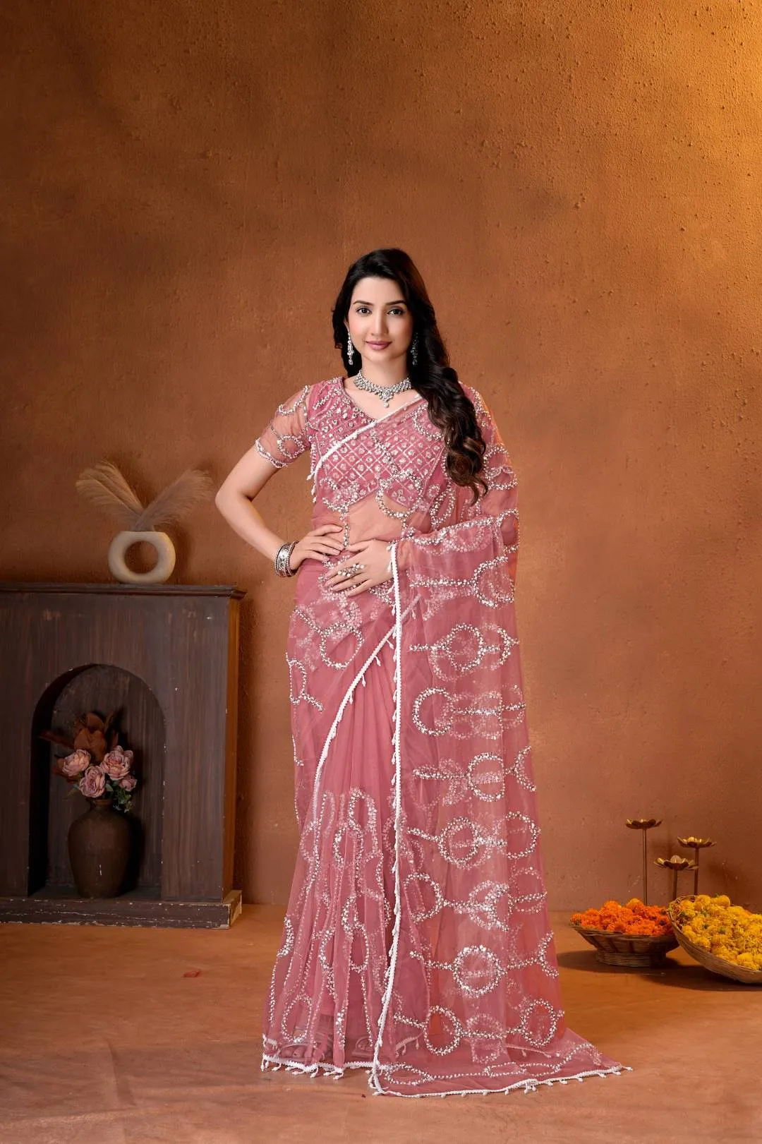 Buy DKT 5177 Net Embroidery Party Wear Saree Exporter in India 2026