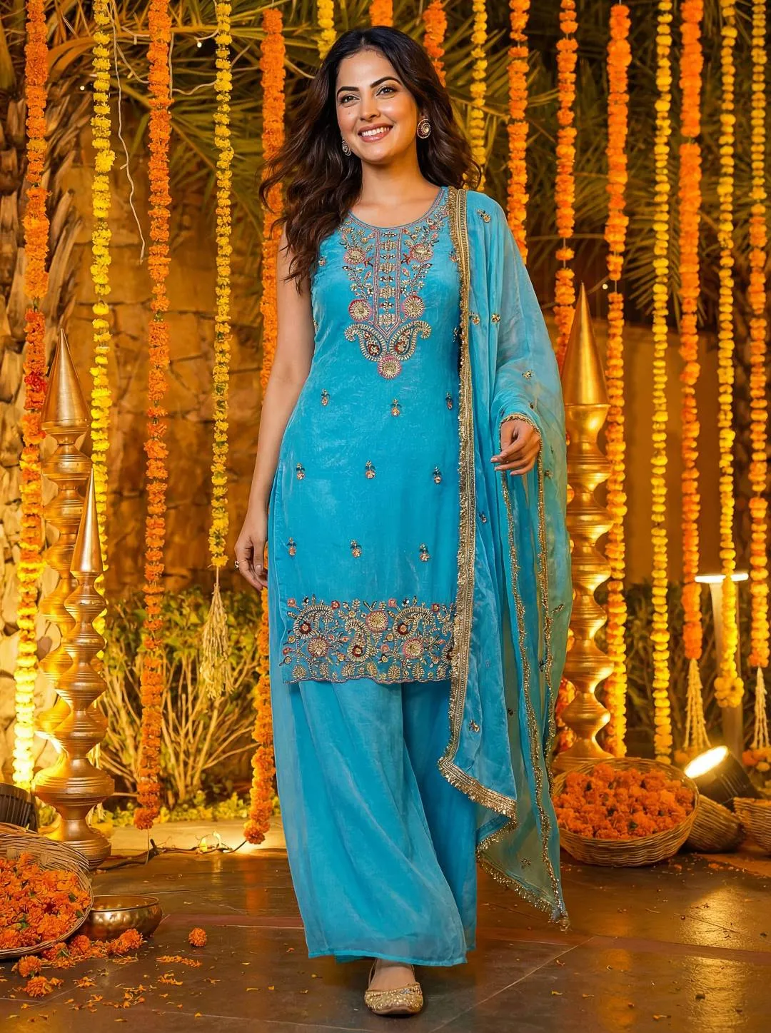 Stylish DKT 5166 Fandy Silk Sequence Embroidery Work Festival Sharara Suit With Dupatta 2026