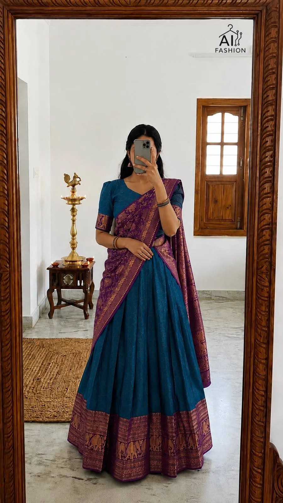 Stylish SS2016 Urvashi Lichi Silk Jacquard Work South Style Lehenga Saree 2026