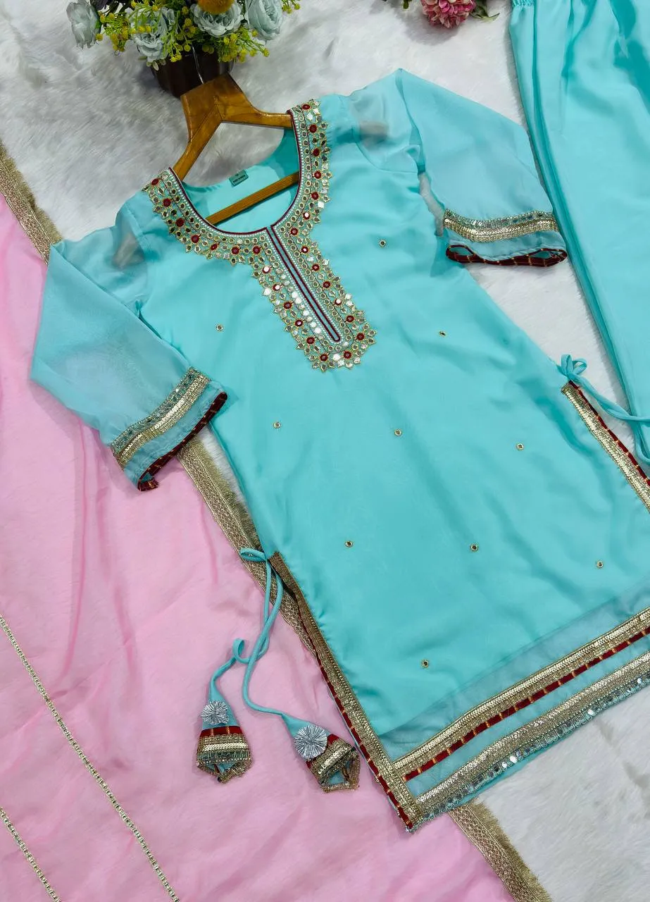 Buy STD 6061 Organza Silk Thread Embroidery Work Sharara Suit With Dupatta 2026