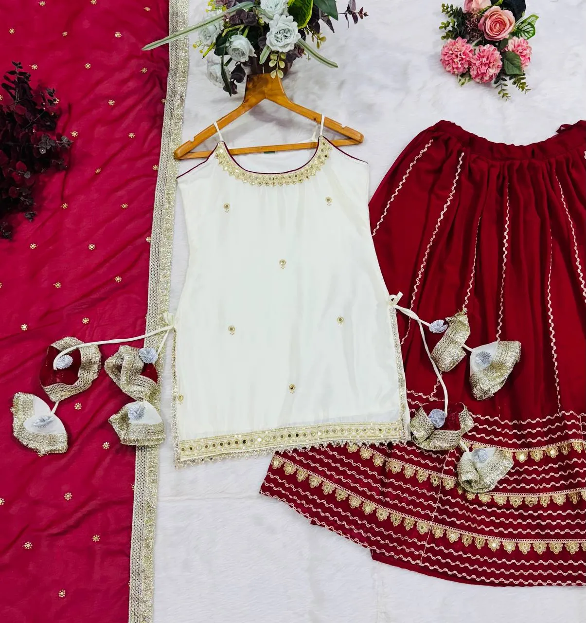 Stylish STD 6123 Vichitra Silk Zari Embroidery Work Wedding Kurti Skirt Dupatta 2026