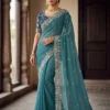 Kusum Star Georgette Silk Thread Embroidery Work Saree Market in India