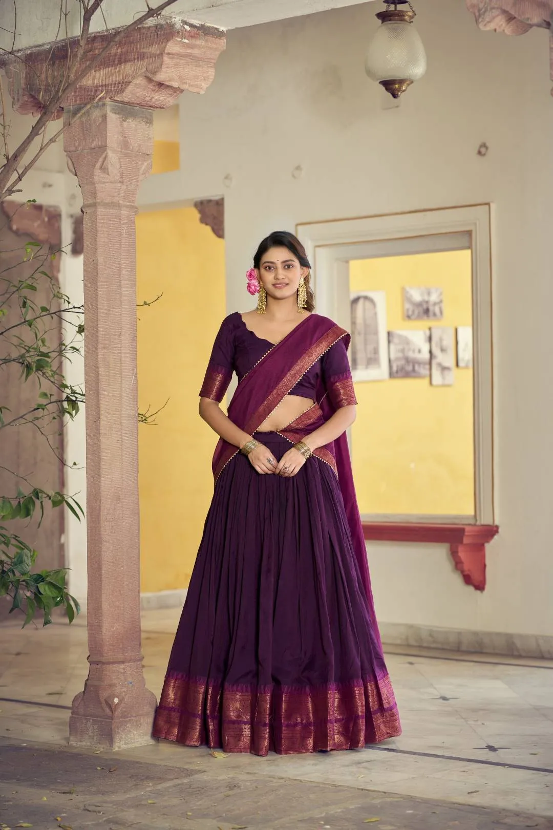 WMN 1911 Cotton Zari Work Trending South Style Lehenga Saree
