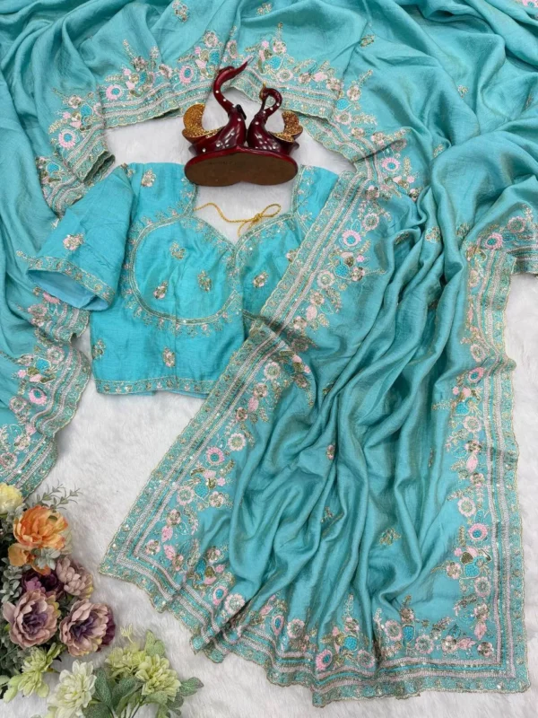 Beautiful SS1010 5595 Vichitra Sequence Embroidery Work Festival Saree 2026