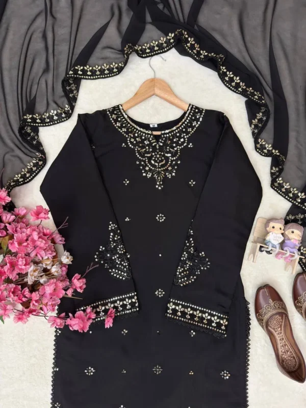 Buy C585 1485 Roman Silk Embroidery Work Black Kurti Palazzo Dupatta Set 2026