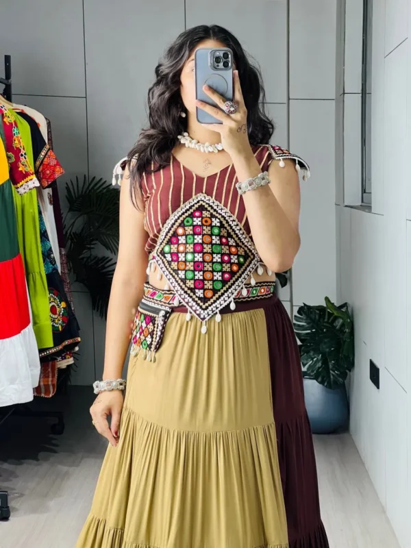 Latest WMT 7706 Brownie Rayon Cotton Hand Crafted Mirror Work Navratri Ruffle Dress 2026