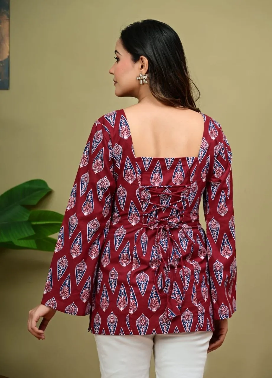 RRD Fuchsia Floral Stylish Short Kurti Online Shopping