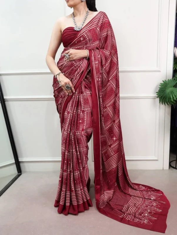 Latest WMN 7405 Satin Silk Mirror Work Trending Party Wear Saree 2026