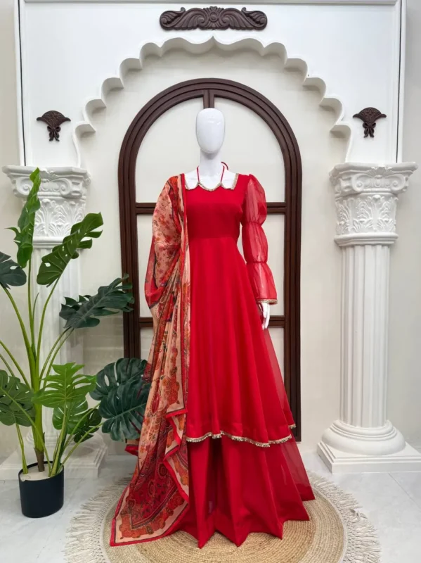 Stylish Deepika 6045 Tabby Silk Mirror Work Fancy Anarkali Gown Sharara With Dupatta Set 2026