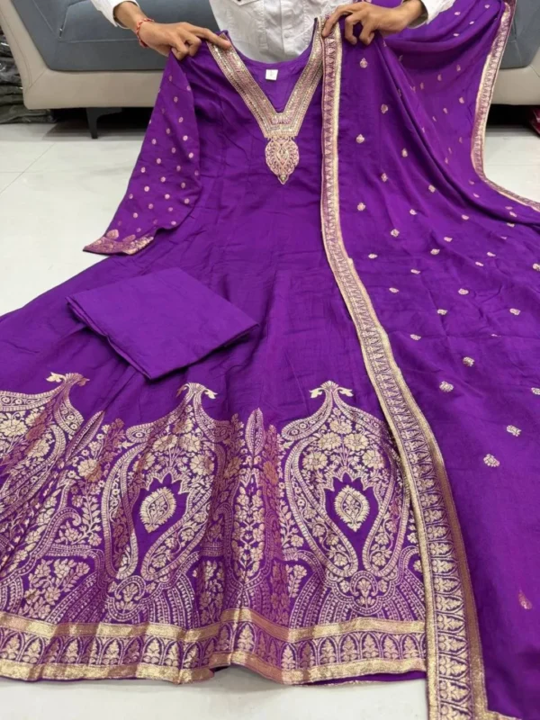 Latest Yasu Premvati Chanderi Hand Work Anarkali Banarasi Gown Pant With Dupatta 2026