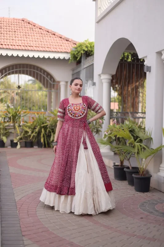 Stylish Moni 1266 Georgette Bandhani Printed Work Navratri Long Kurti Skirt 2026