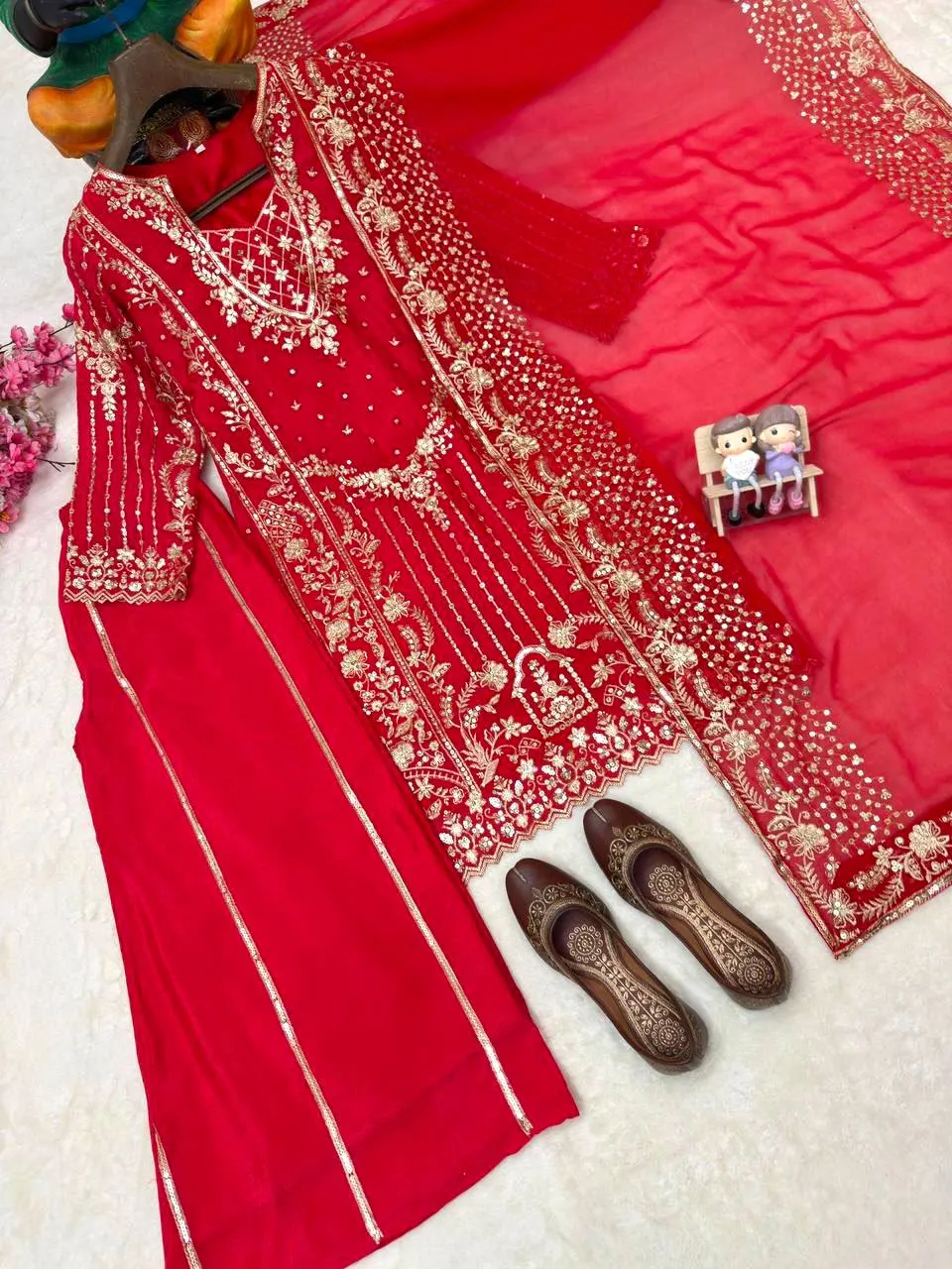 Beautiful C585 1487 Chinon Embroidery Work Wedding Sharara Suit With Dupatta 2026