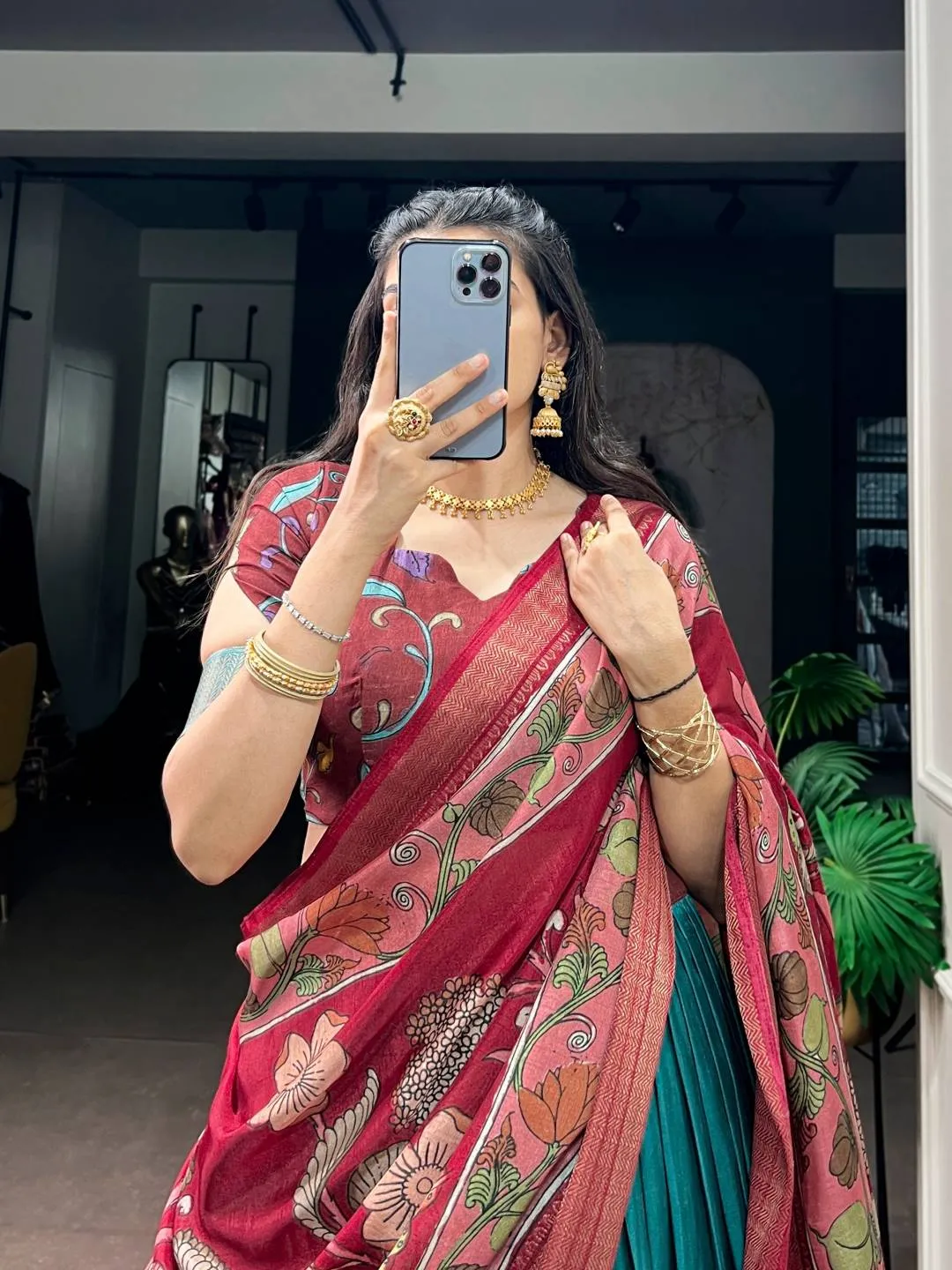 WMN 1231 Dola Silk Kalamkari Zari Work Festival Lehenga Choli in India