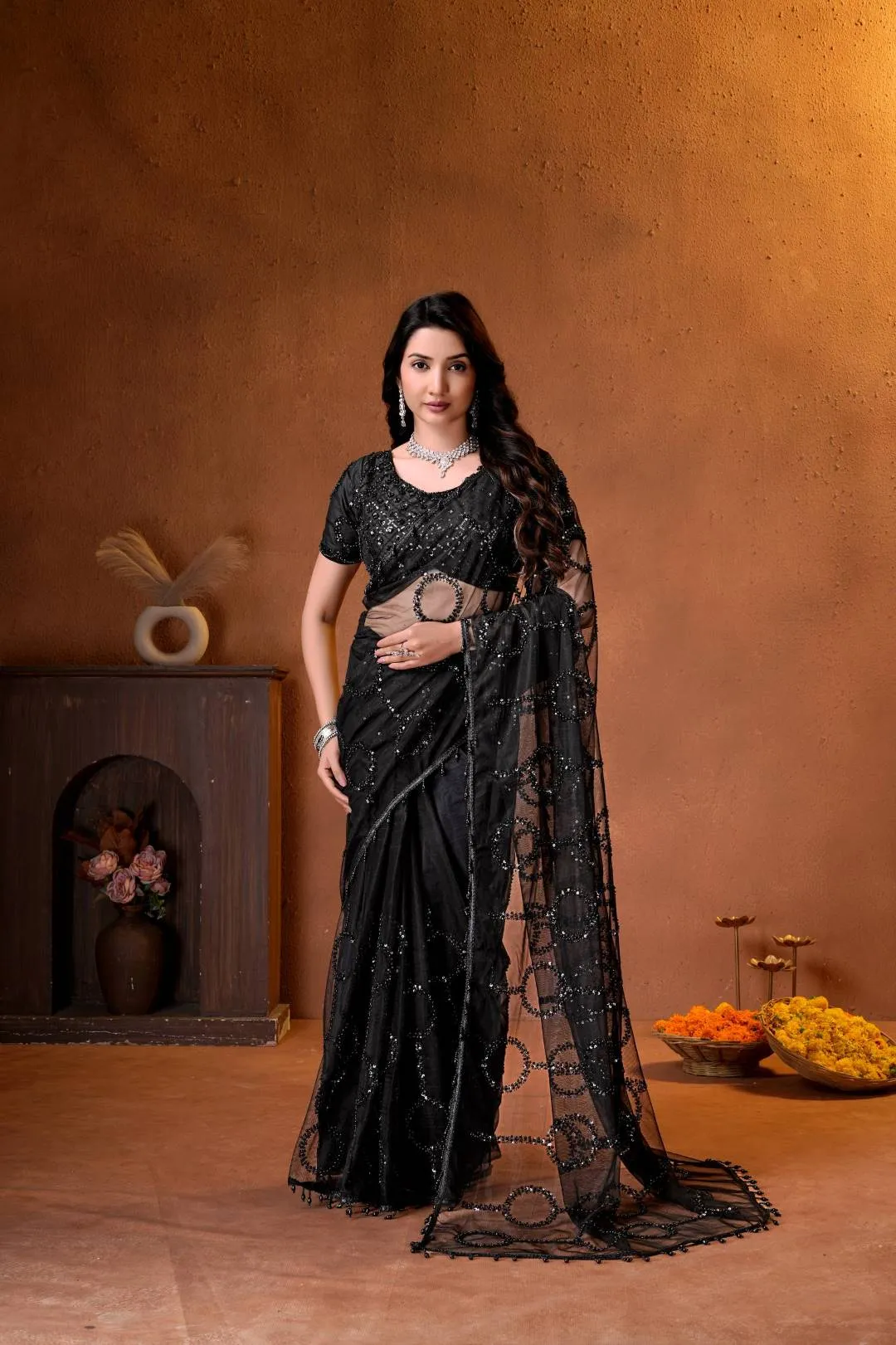 Buy DKT 5177 Net Embroidery Party Wear Saree Exporter in India 2026