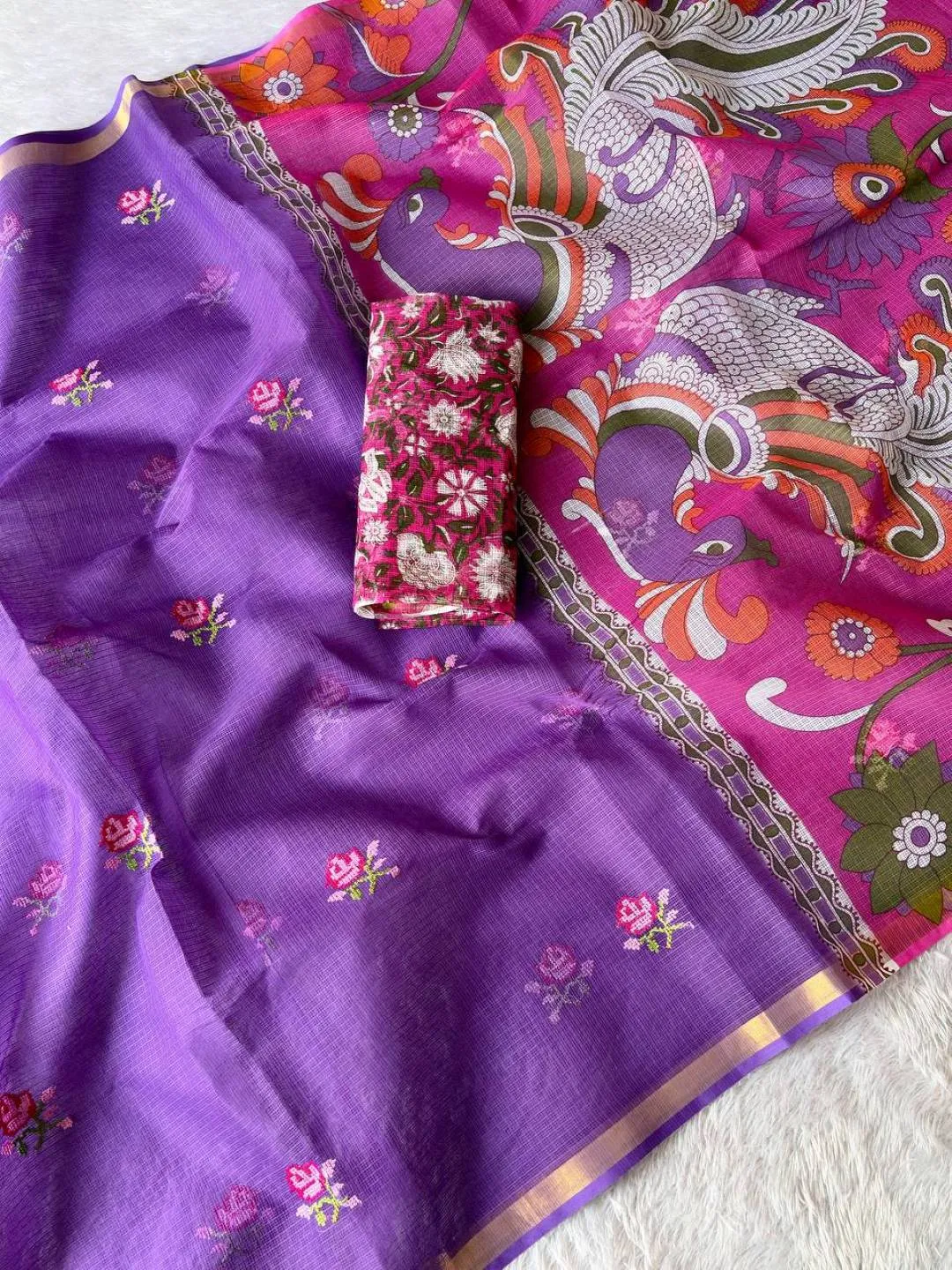 Launching MHV Kalamkari Dori Kota doriya Printed Embroidery Saree 2026