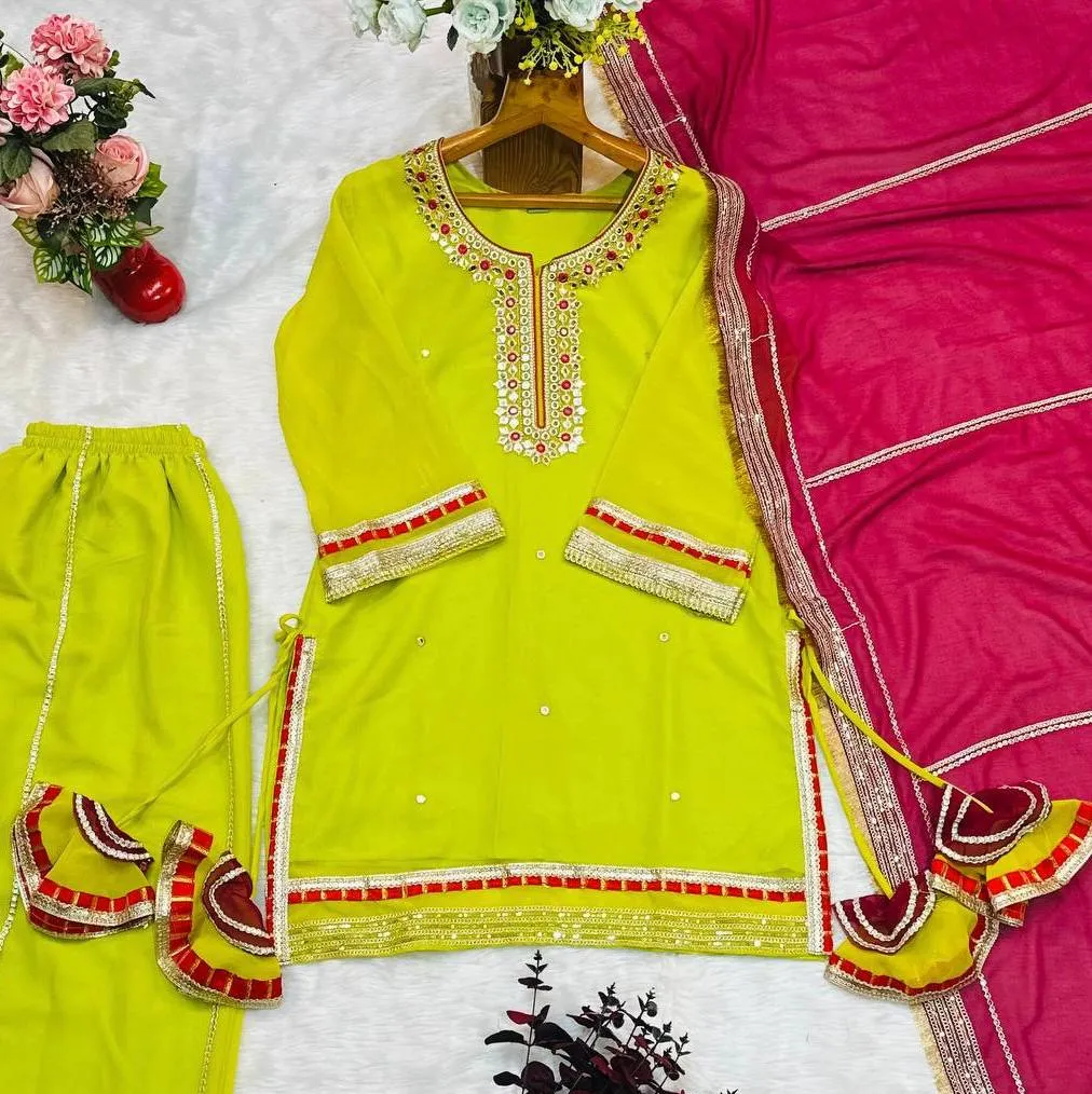 Buy STD 6061 Organza Silk Thread Embroidery Work Sharara Suit With Dupatta 2026