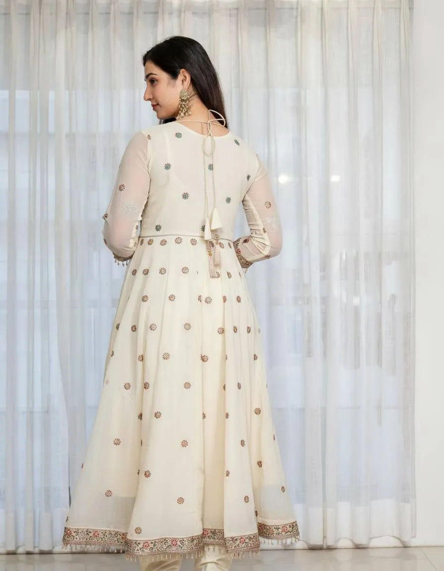 Latest STD 6124 Blooming Thread Embroidery Work Festival Anarkali Gown Pant Dupatta 2026
