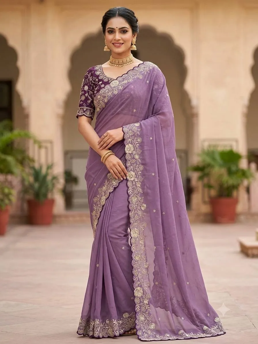 Kusum Star Georgette Silk Thread Embroidery Work Saree Market in India