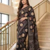 Stylish WMS Model Silk Ajarakh Printed Mirror Work Party Wear Saree 2026