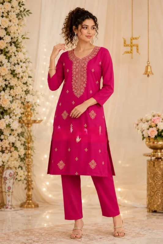 Latest RRD Rayon Cotton Embroidery Work Festival Kurti Pant Set 2026