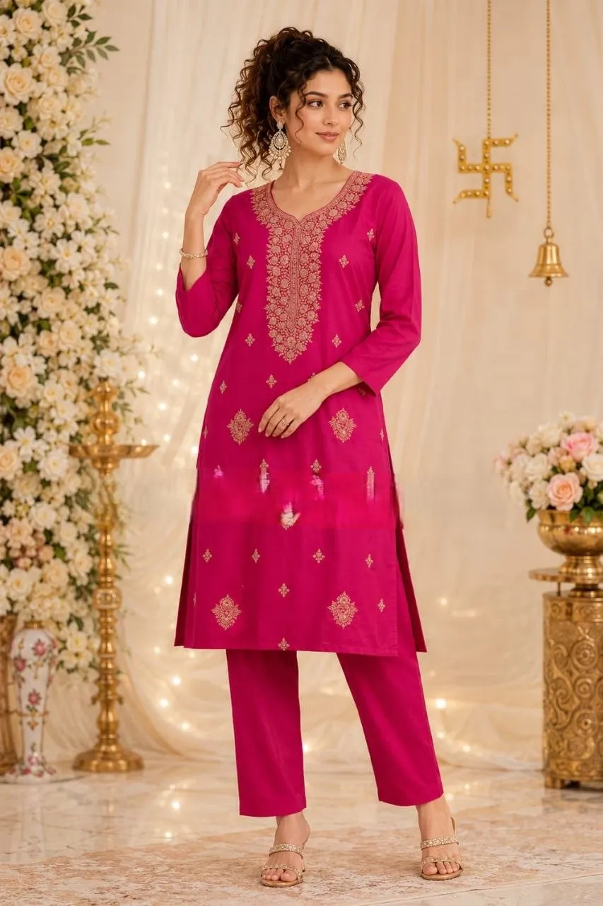 Latest RRD Rayon Cotton Embroidery Work Festival Kurti Pant Set 2026