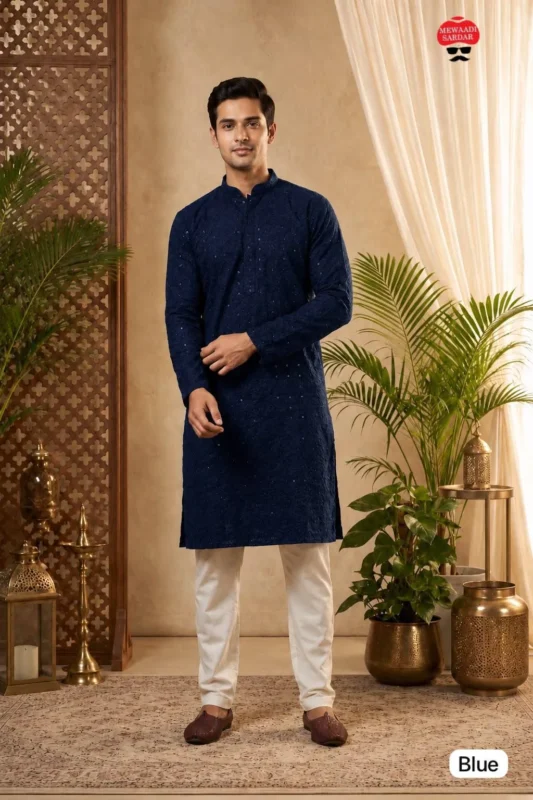 Stylish Lekha LI Manyavar Chikankari Rayon Schiffli Work Festival Kurta For Mens 2026