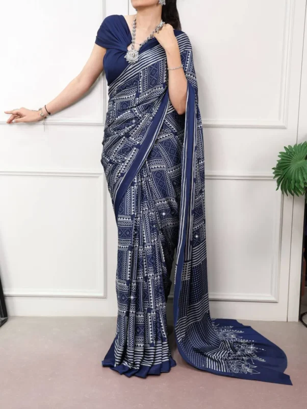 Latest WMN 7405 Satin Silk Mirror Work Trending Party Wear Saree 2026