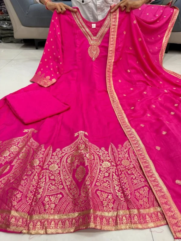 Latest Yasu Premvati Chanderi Hand Work Anarkali Banarasi Gown Pant With Dupatta 2026