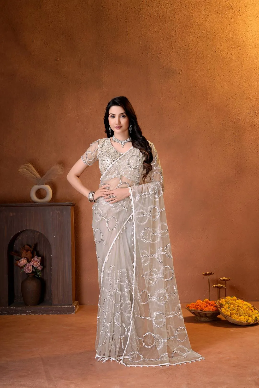 Buy DKT 5177 Net Embroidery Party Wear Saree Exporter in India 2026