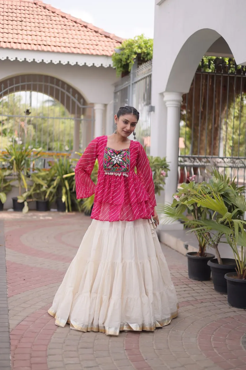 Beautiful Moni 5074 Laheriya Printed Gamthi Work Navratri Top Skirt Collection 2026