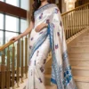 Stylish WMS Model Silk Ajarakh Printed Mirror Work Party Wear Saree 2026