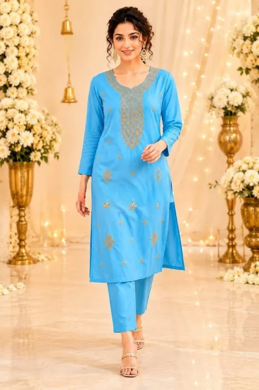 Latest RRD Rayon Cotton Embroidery Work Festival Kurti Pant Set 2026