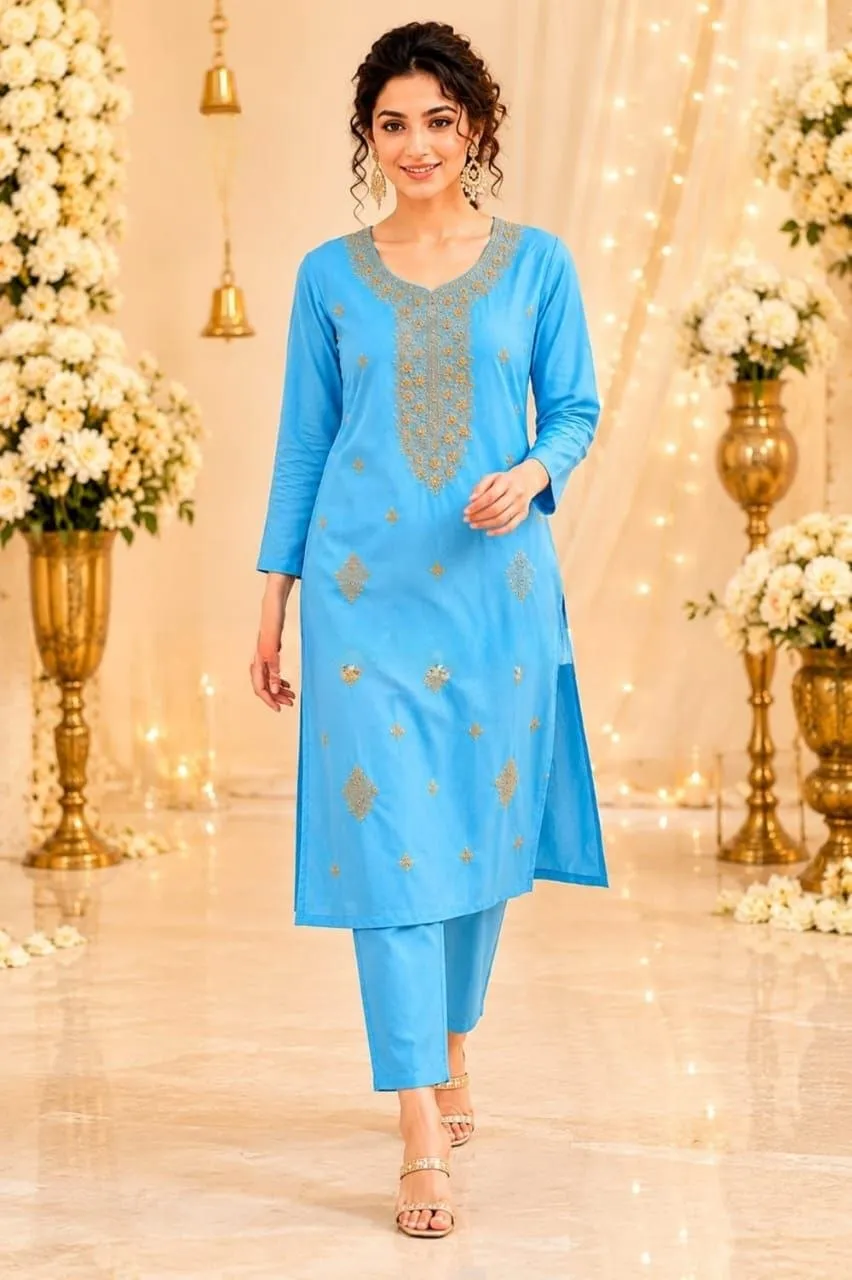 Latest RRD Rayon Cotton Embroidery Work Festival Kurti Pant Set 2026