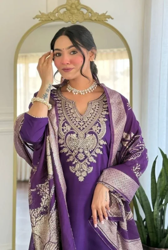 Stylish ATQ Cotton Reva Embroidery Sequence Work Readymade Dress Collection 2026